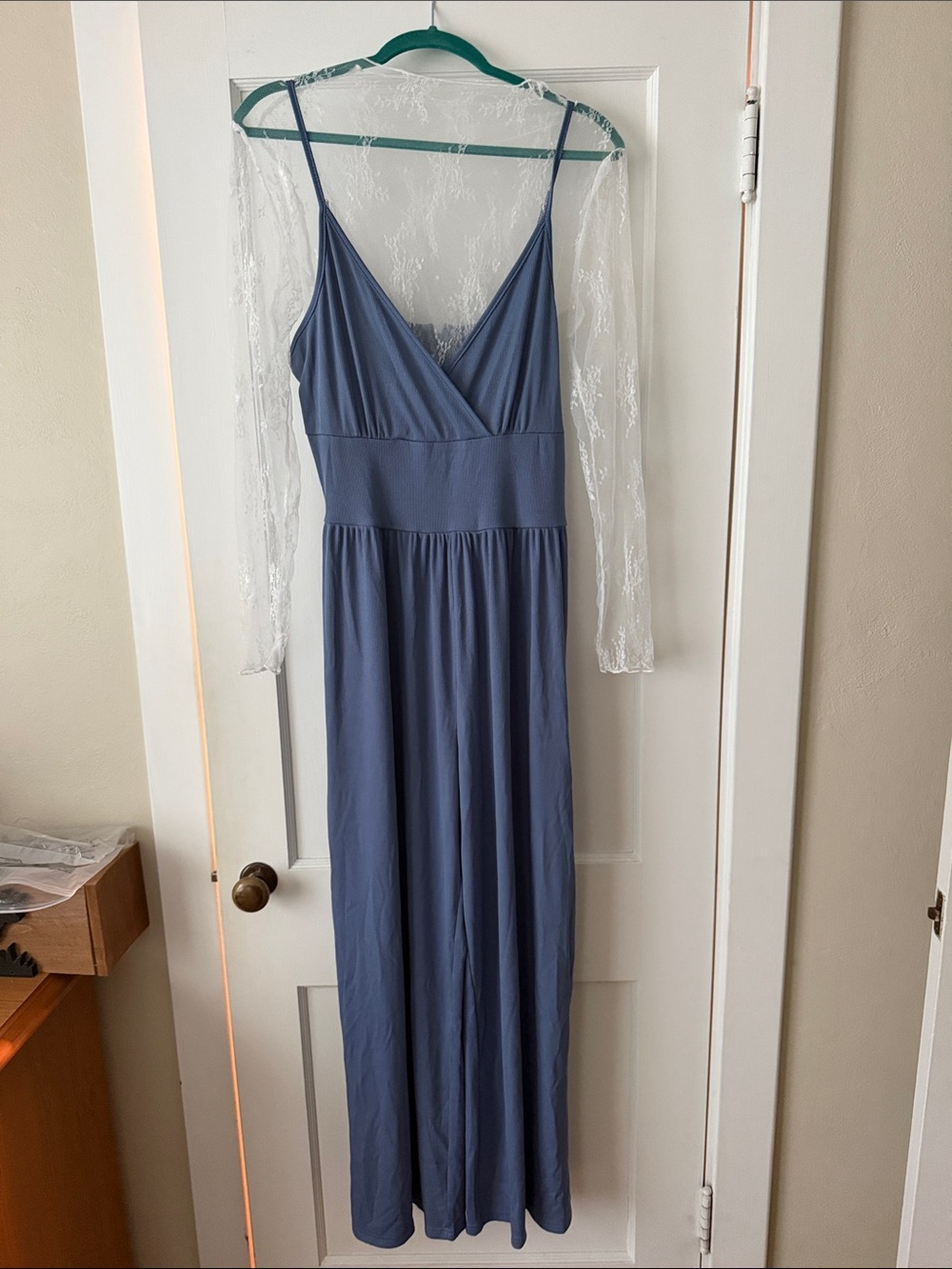 NWOT Sleeveless V-Neck Wide-Leg Jumpsuit in Dusty Blue